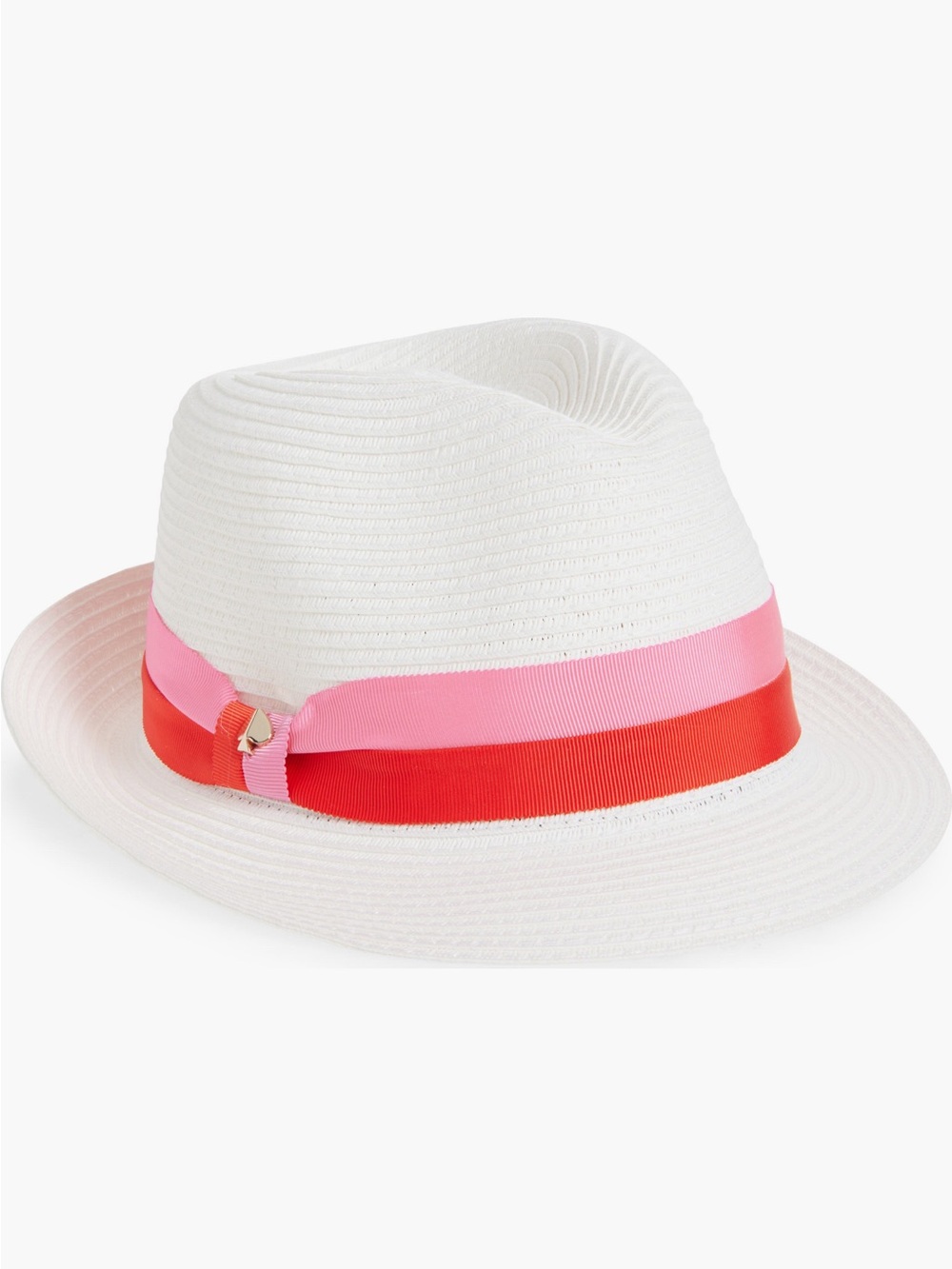 Kate Spade New York White Trilby Fedora Hat Pink Red Bicolor Band NWT
